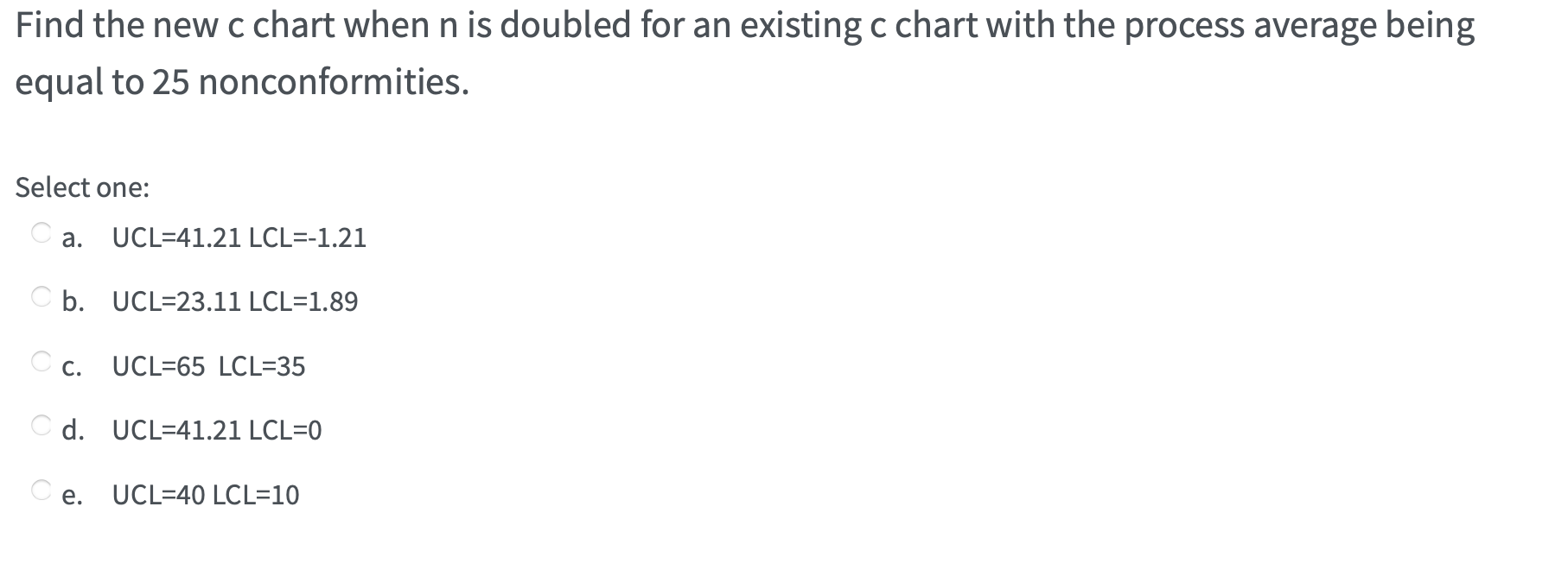 Find the new c chart when n is doubled for an