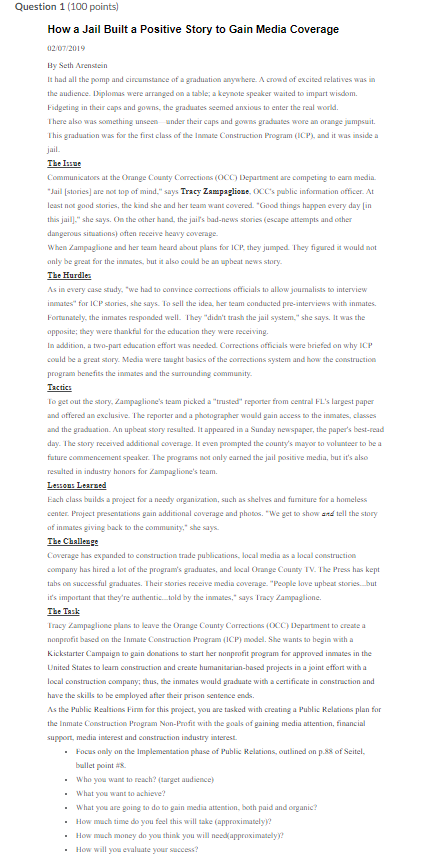 Question 1 (100 points) How a Jail Built a