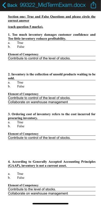 < Back 99322_Mid TermExam.docx Section one: True