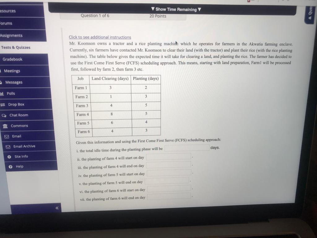 esources V Show Time Remaining 20 Points Question