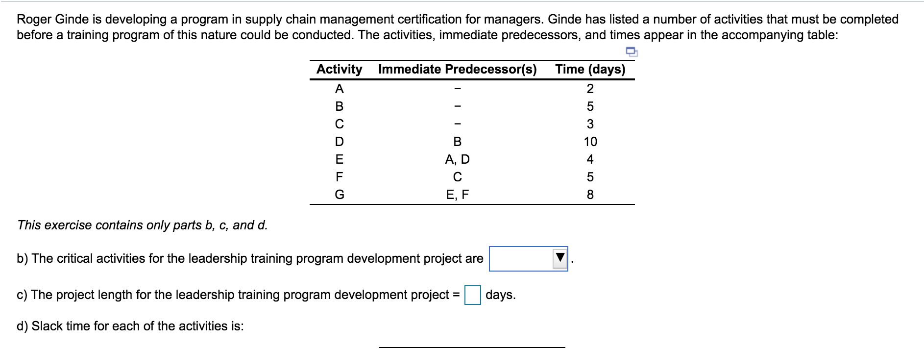 Roger Ginde is developing a program in supply