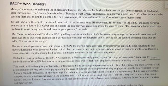 answer questions based of reading ESOPs: Who