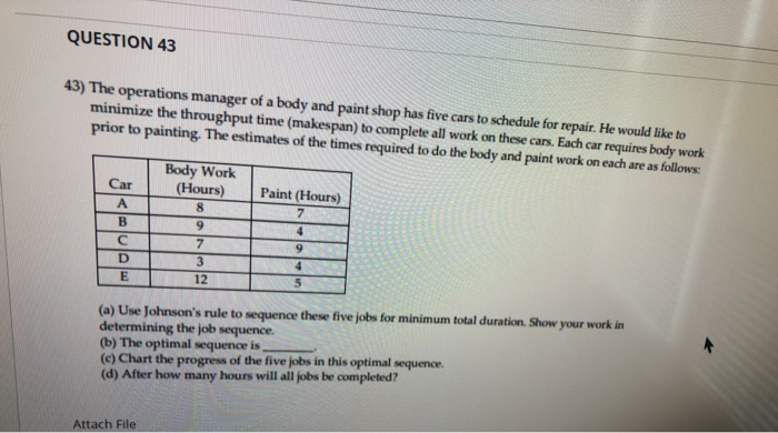 QUESTION 43 43) The operations manager of a body