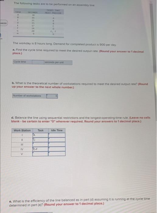 The following tasks are to be performed on an
