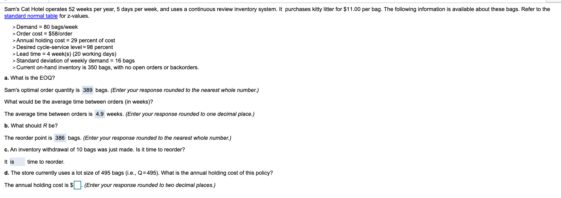 please answer question D. Sam's Cat Hotel