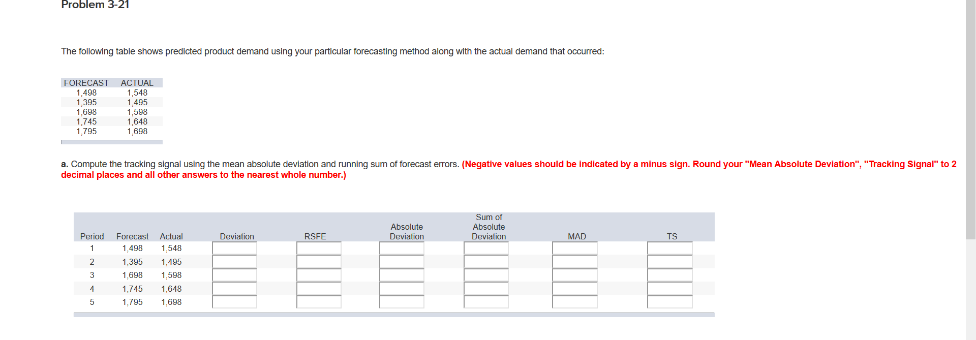 . Compute the tracking signal using the mean