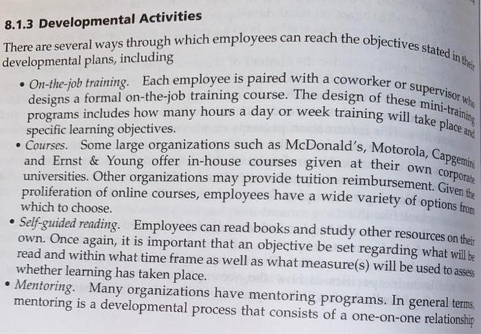 8.1.3 Developmental Activities There are several
