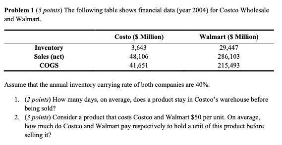 Problem 1 (5 points) The following table shows