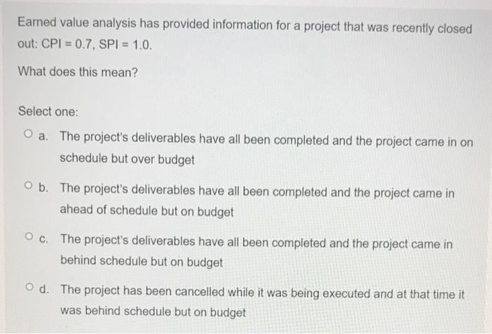 Earned value analysis has provided information