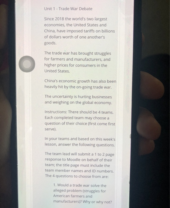 Unit 1 - Trade War Debate Since 2018 the world's