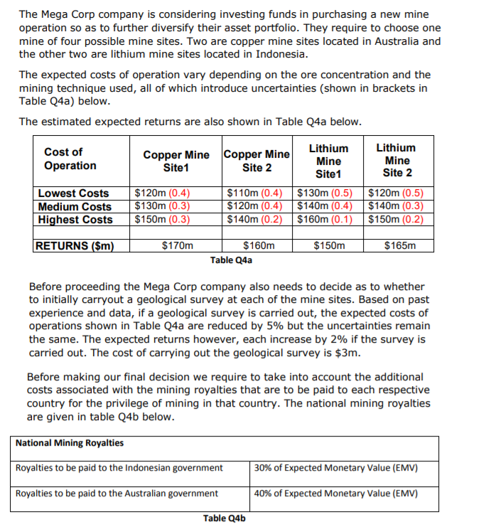 The Mega Corp company is considering investing