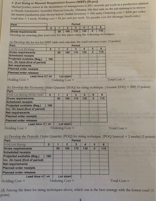 0 5. [Lot Sizing in Material Requirement System