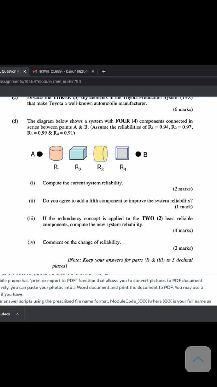 (d) The diagram below shows a system with FOUR