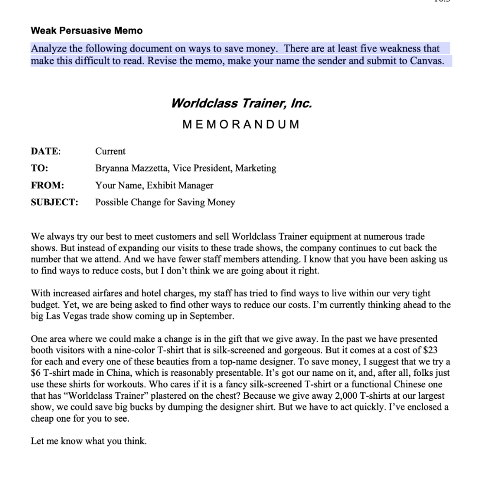 Weak Persuasive Memo Analyze the following