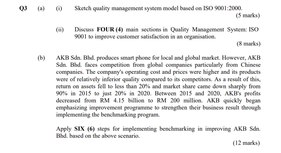 Q3 (a) ) (i) Sketch quality management system