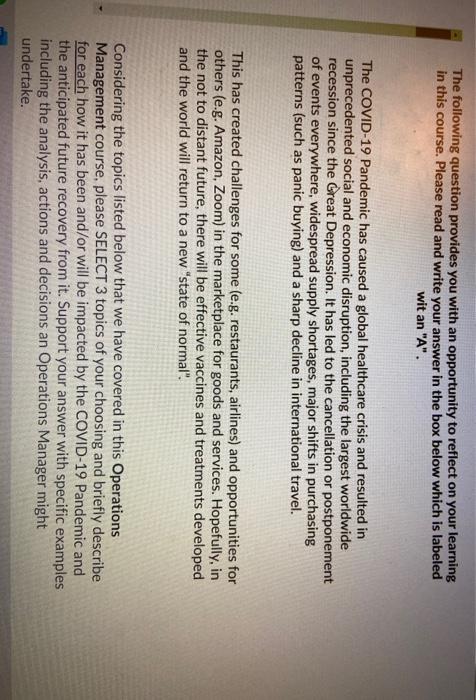 The following question provides you with an