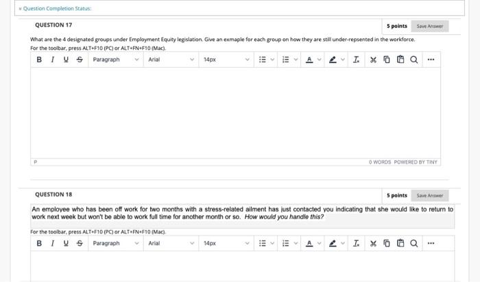 Q17 & Q18 Question Completion Status: QUESTION 17