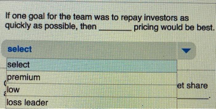 marketing If one goal for the team was to repay