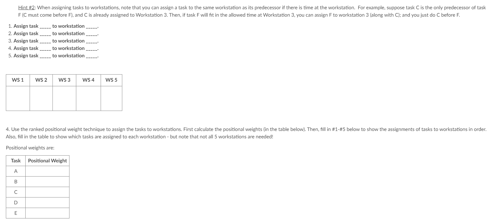The table provides the task times in seconds. The