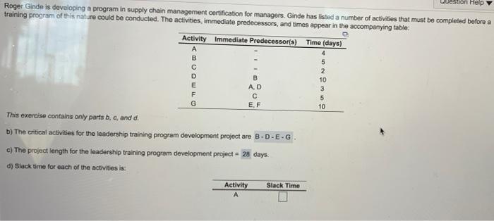 find slack time A-G Help Roger Ginde is