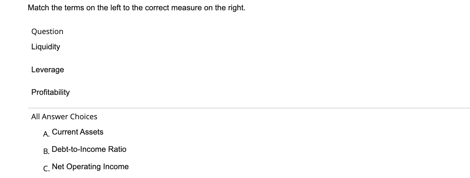 Match the terms on the left to the correct