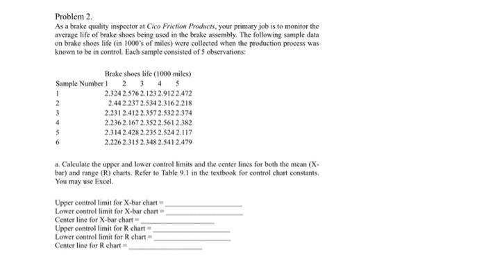 Problem 2. As a brake quality inspector at Cico