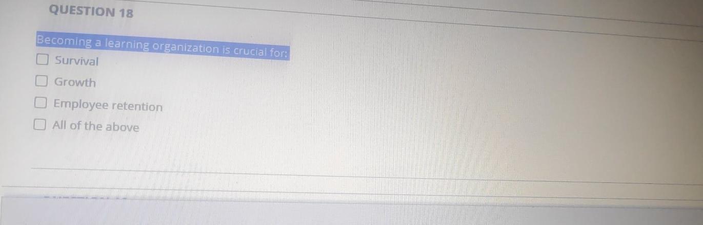 QUESTION 18 Becoming a learning organization is