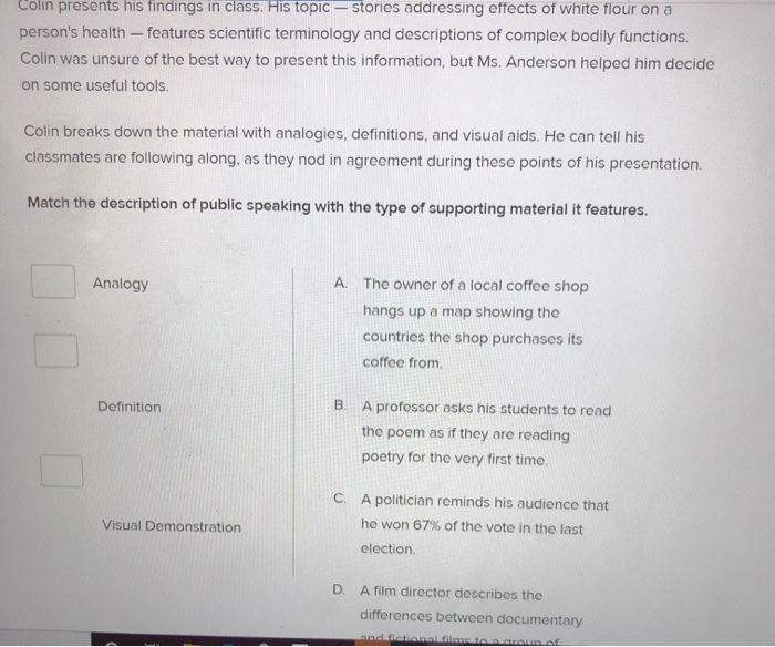 Colin presents his findings in class. His topic