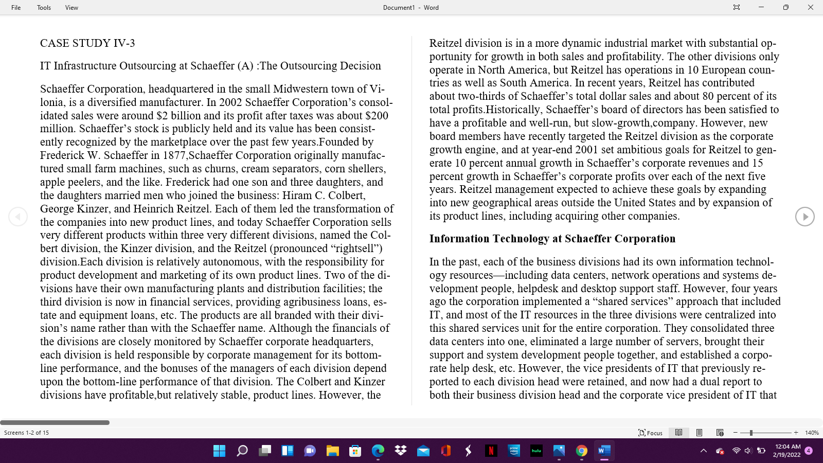 File Tools View Document1 - Word O CASE STUDY