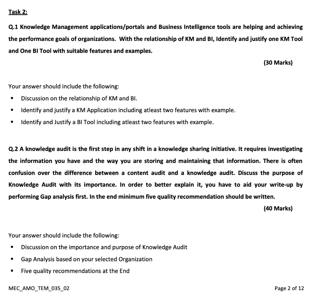 Task 2: Q.1 Knowledge Management