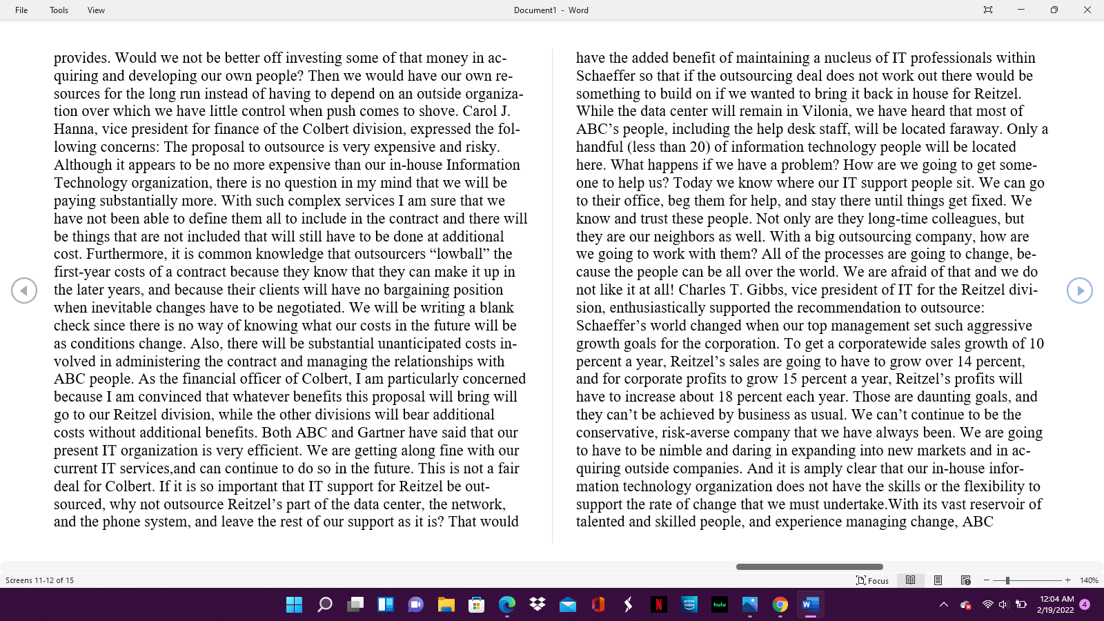 File Tools View Document1 - Word O CASE STUDY