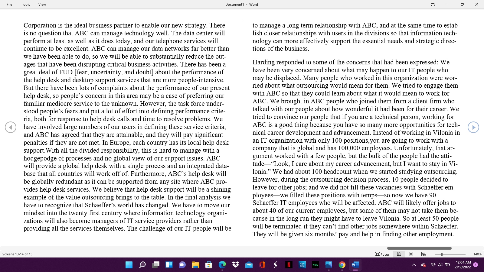 File Tools View Document1 - Word O CASE STUDY