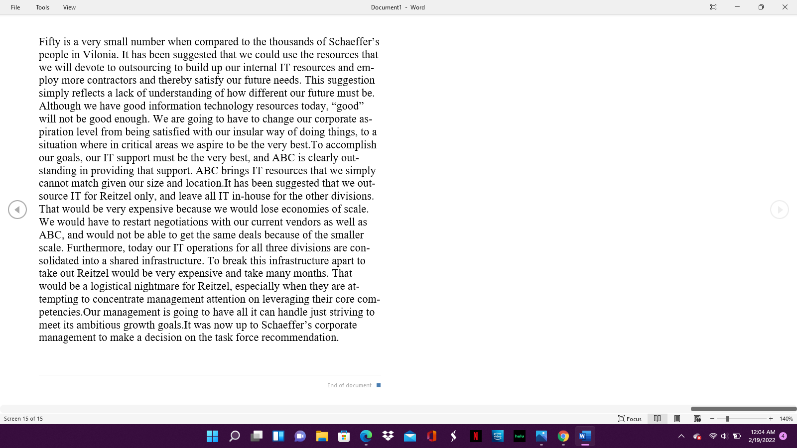 File Tools View Document1 - Word O CASE STUDY