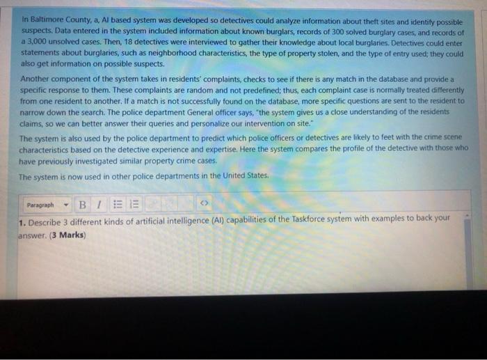 in Baltimore County, a, Al based system was