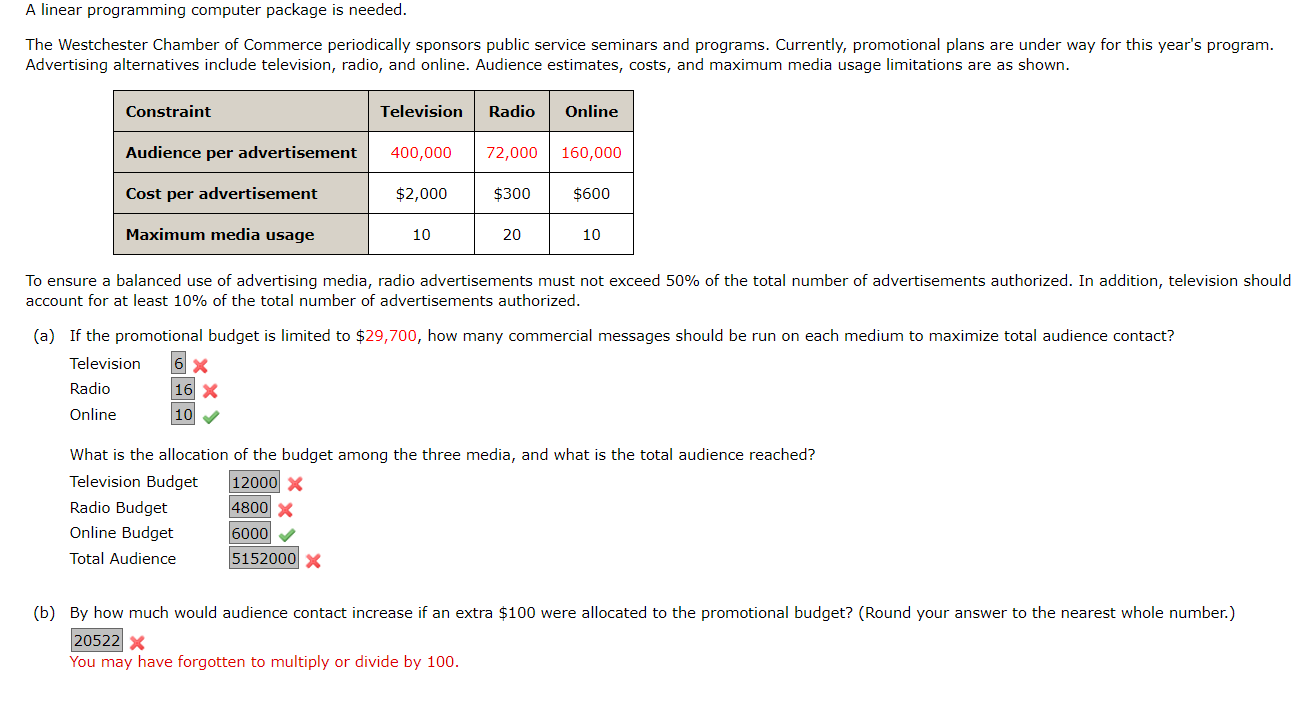 A linear programming computer package is needed.