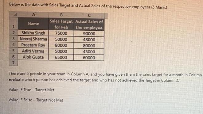 answer please Below is the data with Sales Target