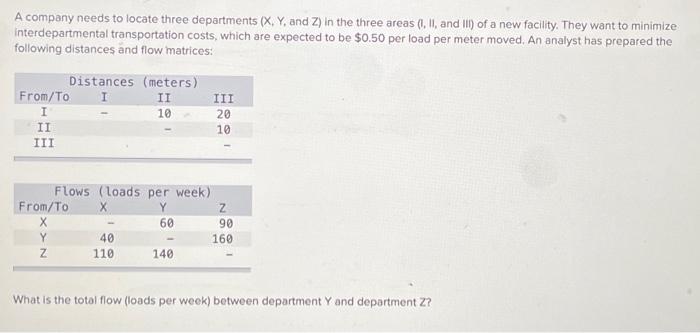 A company needs to locate three departments (X.