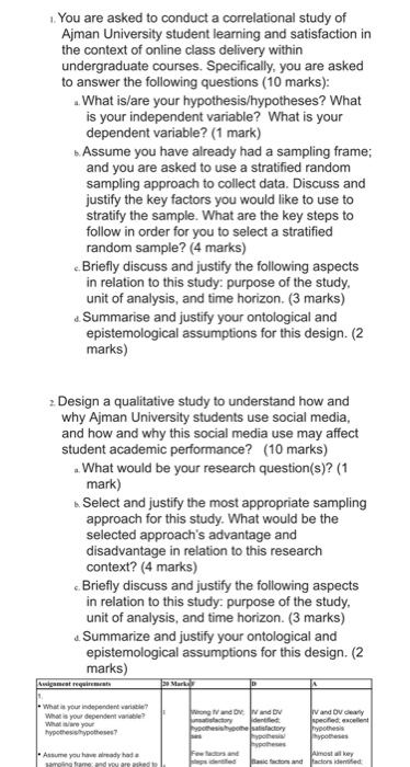 1. You are asked to conduct a correlational study