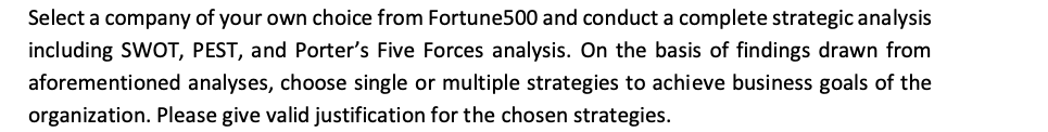 Select a company of your own choice from Fortune