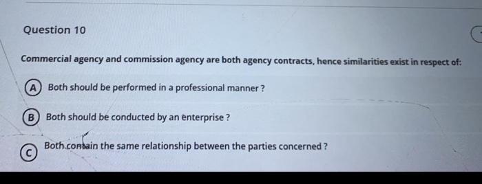Question 10 Commercial agency and commission