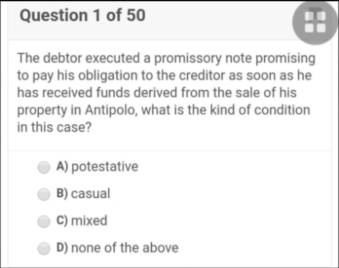 answer all questions Question 1 of 50 The debtor