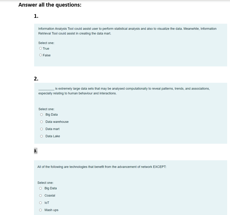 Answer all the questions: 1. Information Analysis