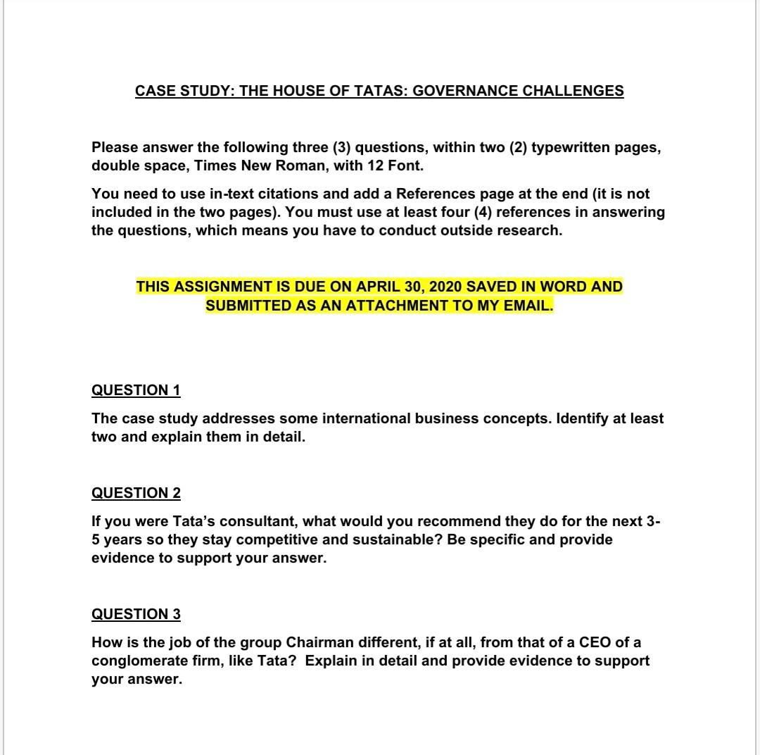 CASE STUDY: THE HOUSE OF TATAS: GOVERNANCE