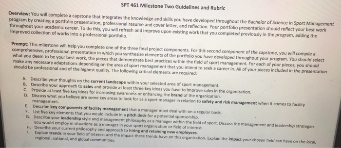 SPT 461 Milestone Two Guidelines and Rubric