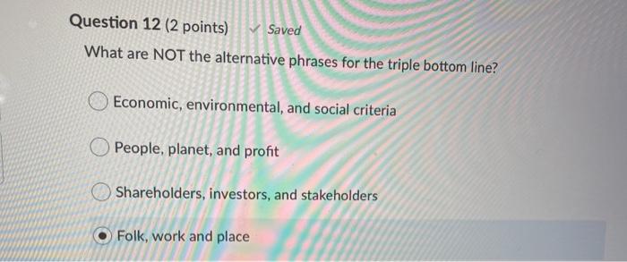 Question 12 (2 points) Saved What are NOT the