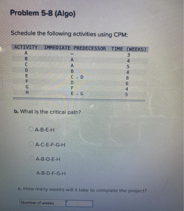 Problem 5-8 (Algo) Schedule the following