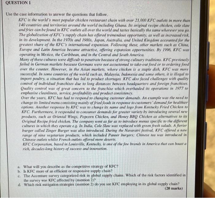QUESTION 1 Use the case information to answer the