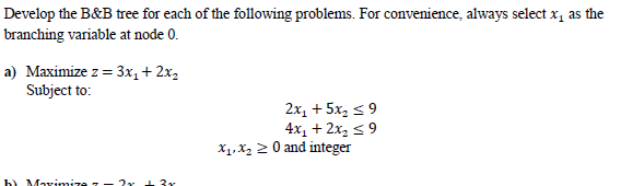 Develop the B&B tree for each of the following