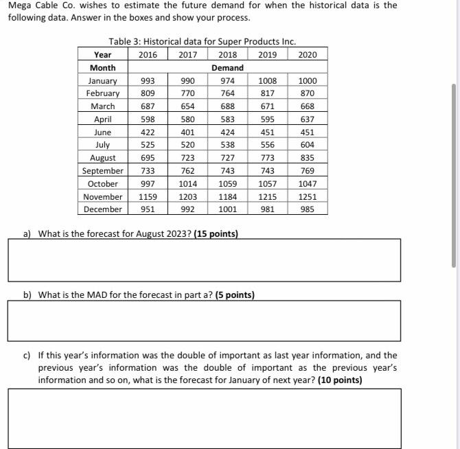 Mega Cable Co. wishes to estimate the future