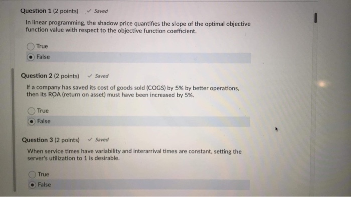 Question 1 (2 points) Saved In linear